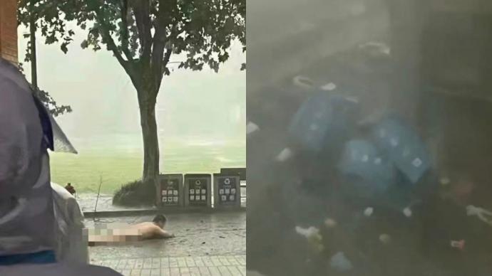 超强暴风雨袭上海 刮走方舱医院浴室裸男趴地