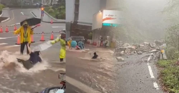 台湾狂下豪雨 多地淹水落石树倒